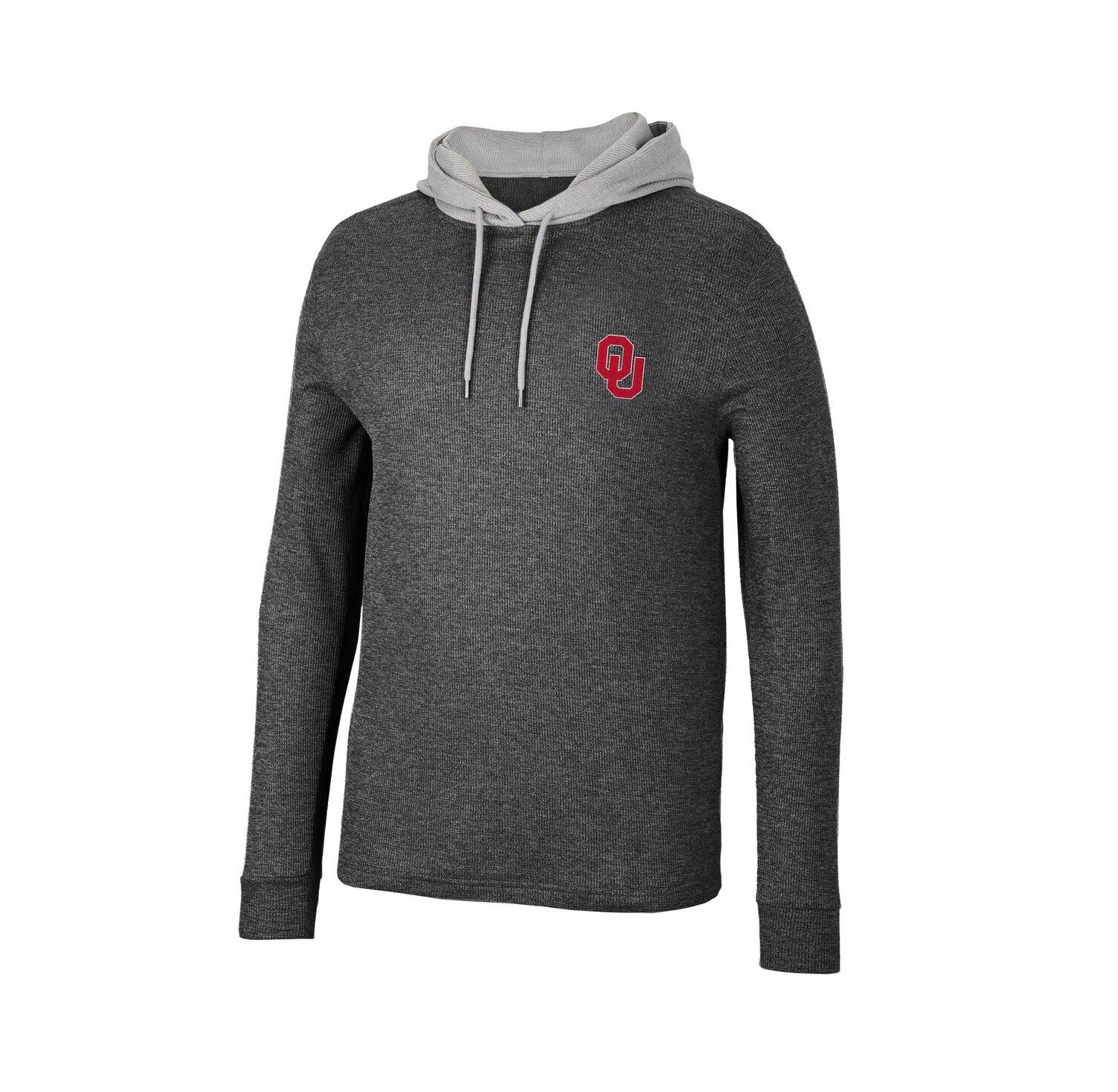 Men's Black Oklahoma Sooners Ballot Waffle-Knit Thermal Long Sleeve Hoodie T-shirt