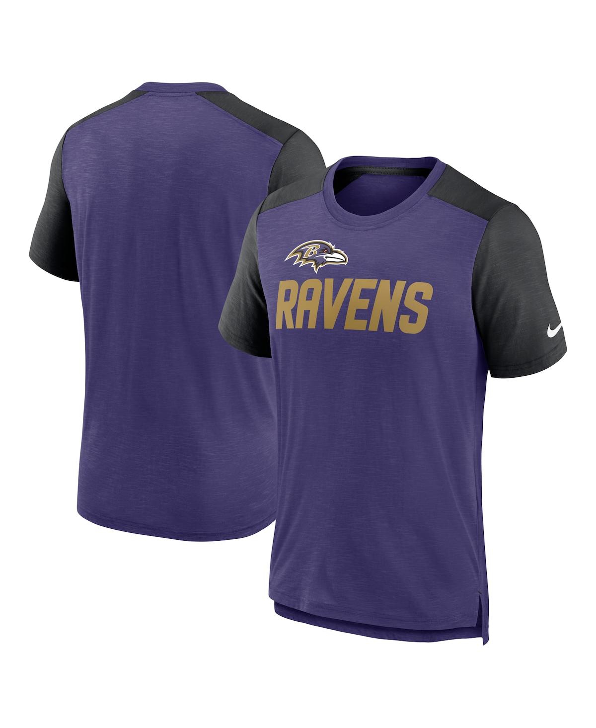 Shop Nike Men's  Heathered Purple, Heathered Black Baltimore Ravens Color Block Team Name T-shirt In Heathered Purple,heathered Black