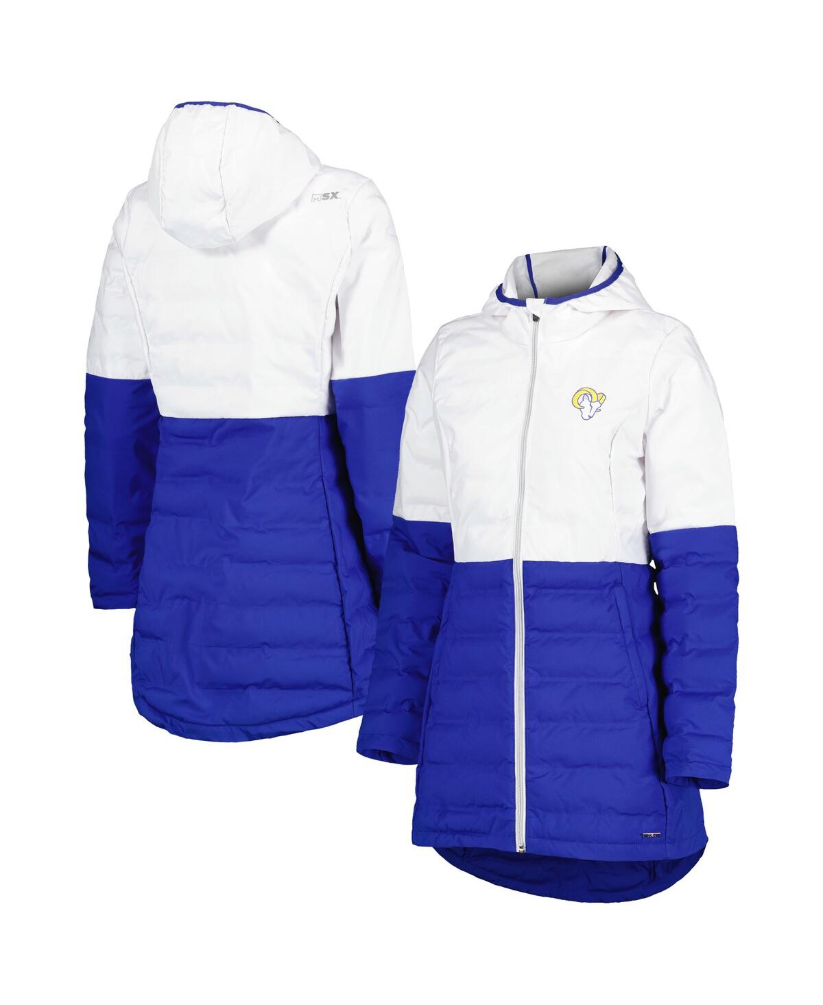 Msx By Michael Strahan Women's  White, Royal Los Angeles Rams Willow Quilted Hoodie Full-zip Jacket In White,royal
