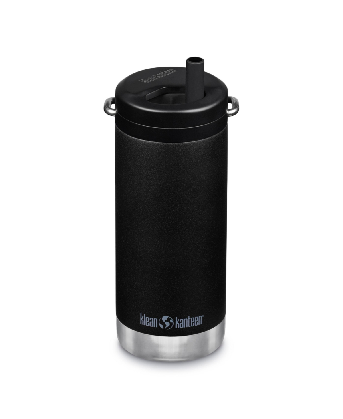 Klean Kanteen Stainless Steel Insulated Tkwide 12oz Bottle With Silicone Straw Twist Cap In Black