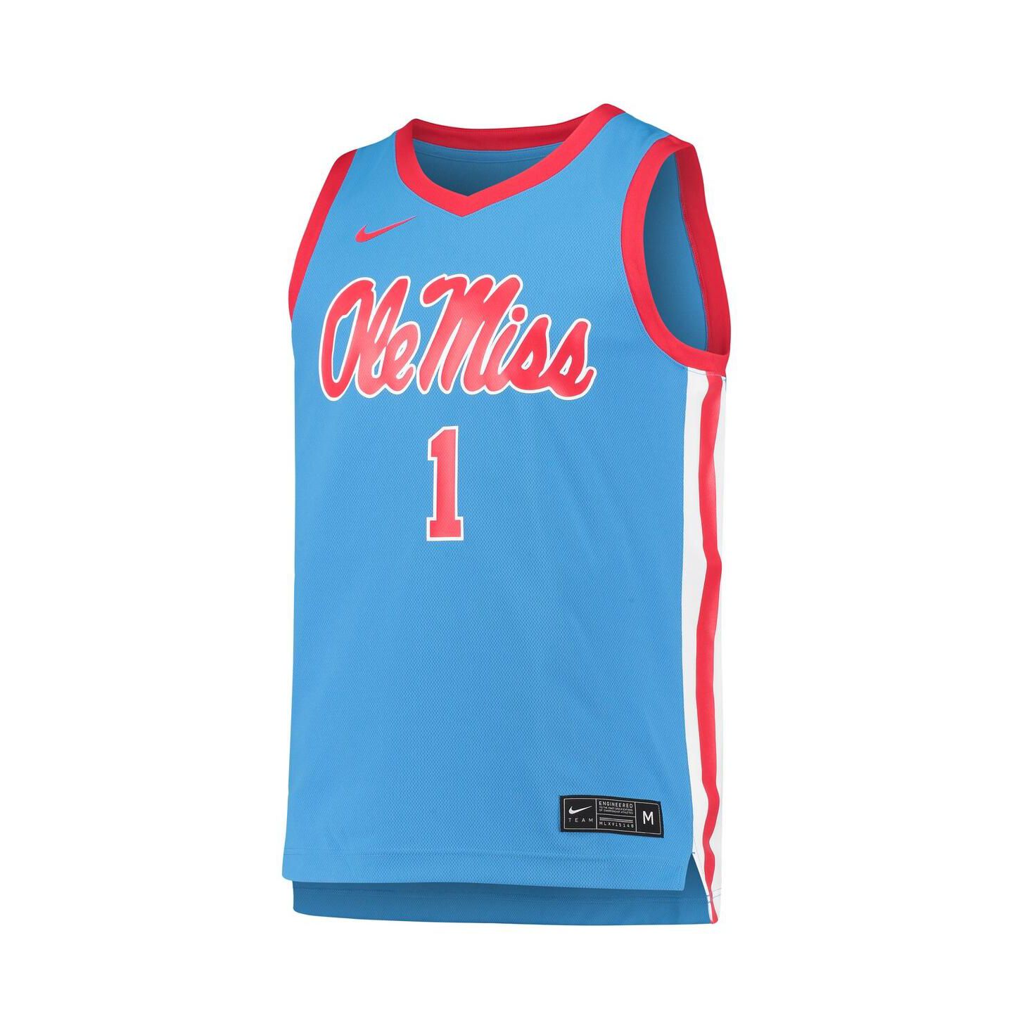 Мужской топ Nike #1 Light Blue Ole Miss Rebels Replica Basketball Jersey — фото 2