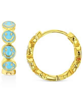 Macy's - Enamel Smiley Face Hoop Earrings in Sterling Silver or 14k Gold over Sterling Silver, 1/2"