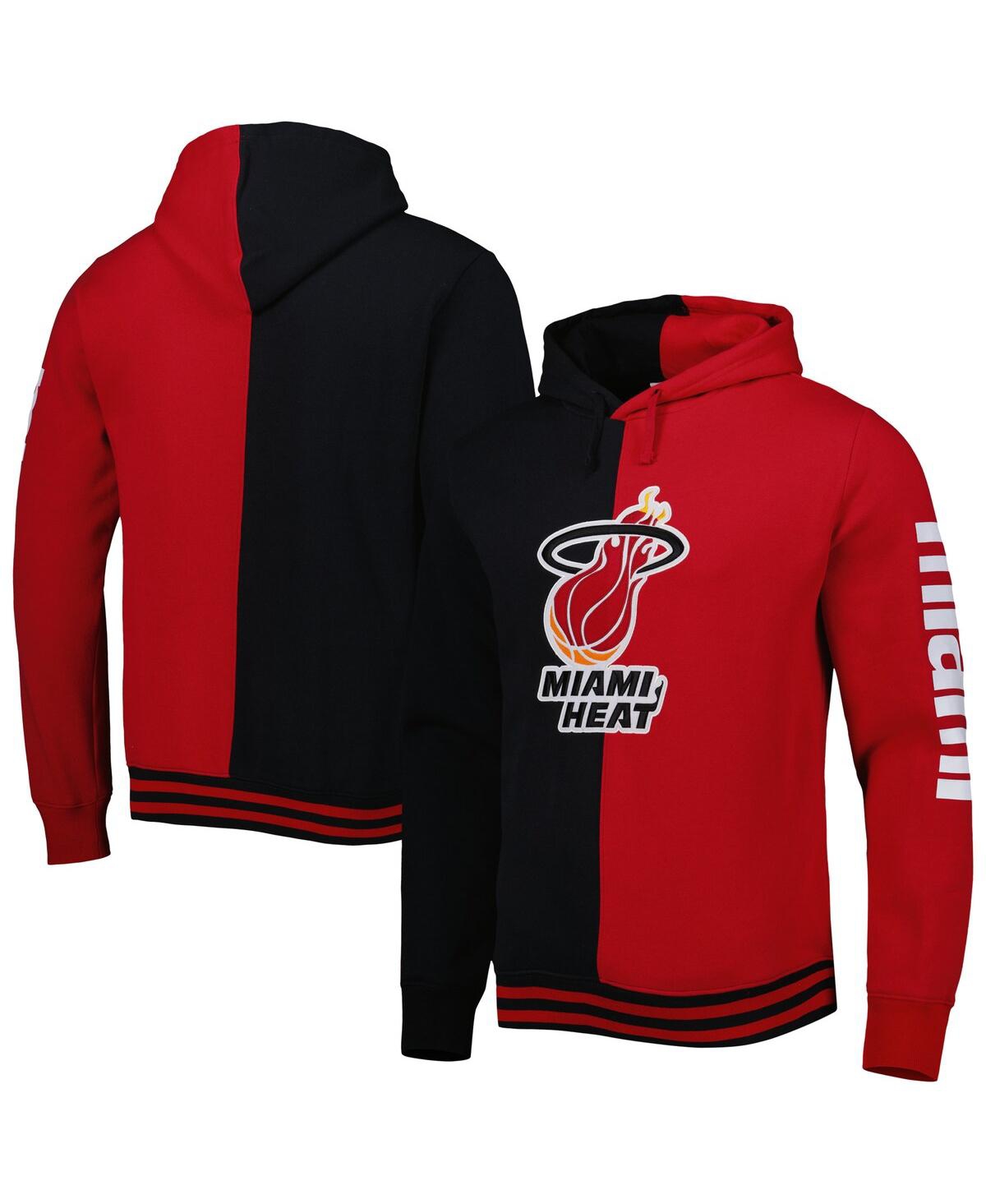 Mitchell & Ness Men's  Black, Red Miami Heat Hardwood Classics Split Pullover Hoodie In Black,red