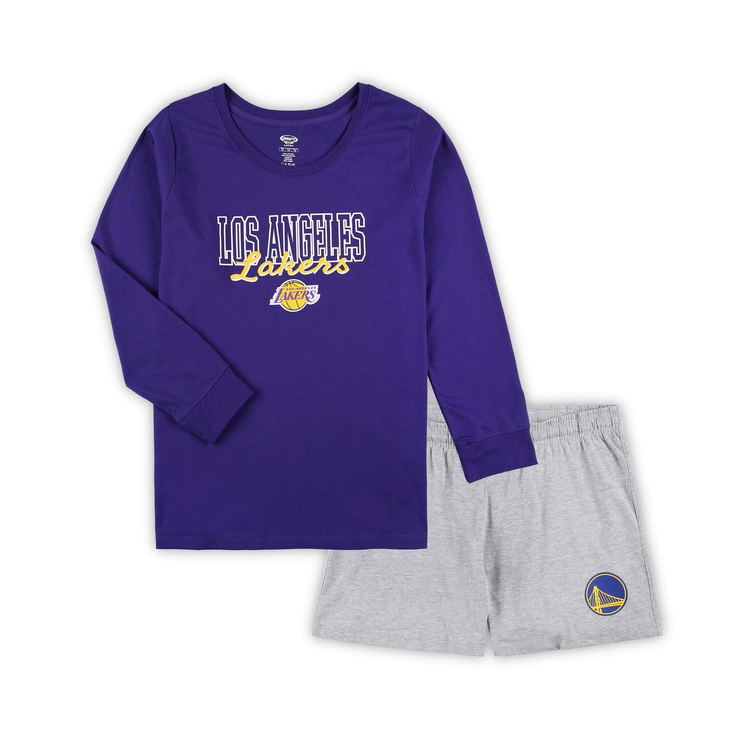 Women's Purple, Heather Gray Los Angeles Lakers Plus Size Long Sleeve T-shirt and Shorts Sleep Set