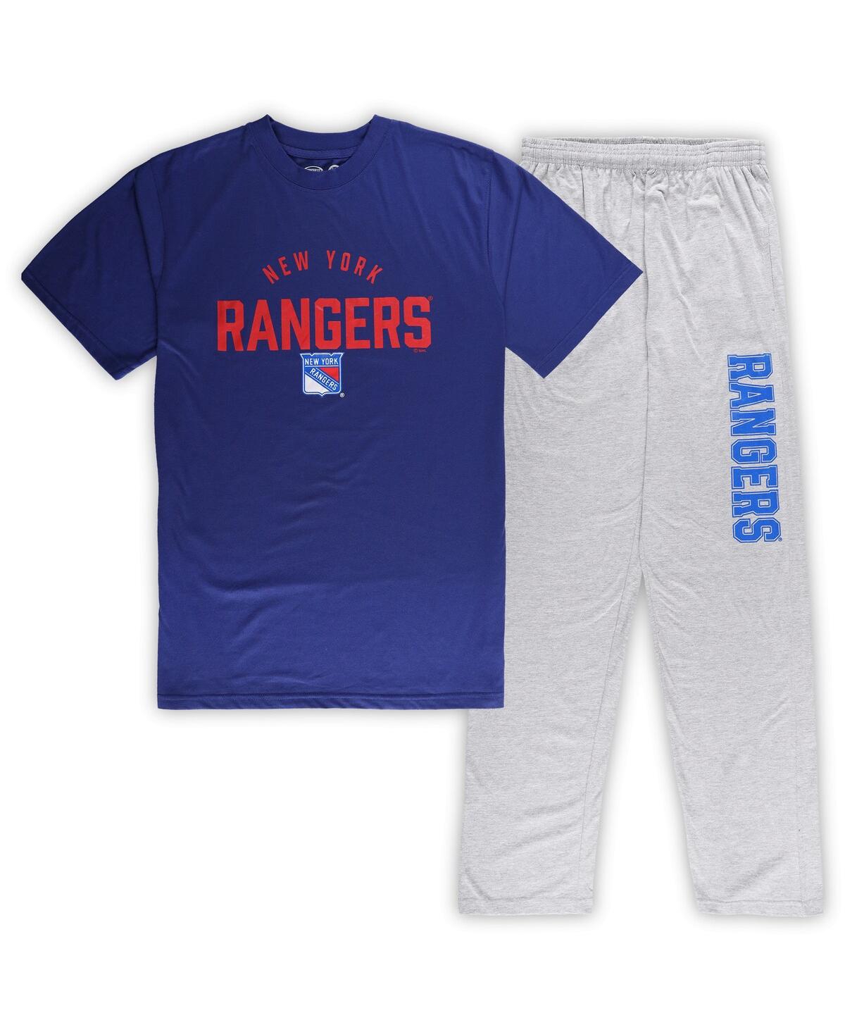 Men's New York Rangers Blue, Heather Gray Big and Tall T-shirt and Pants Lounge Set - Blue, Heather Gray