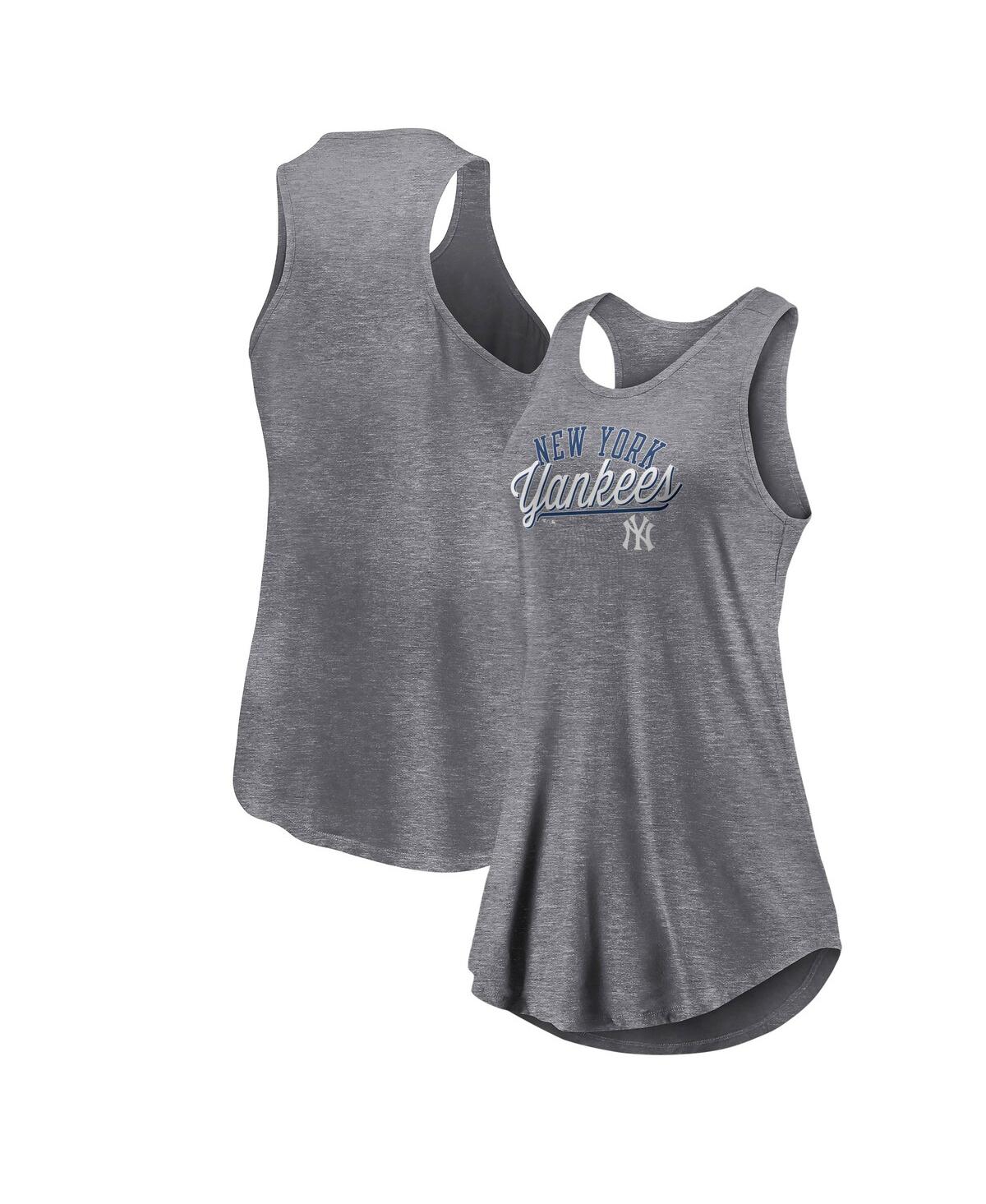 Women's FanaticsNew York Yankees Simplicity Swing Racerback Scoop Neck Tank Top - Heather Gray