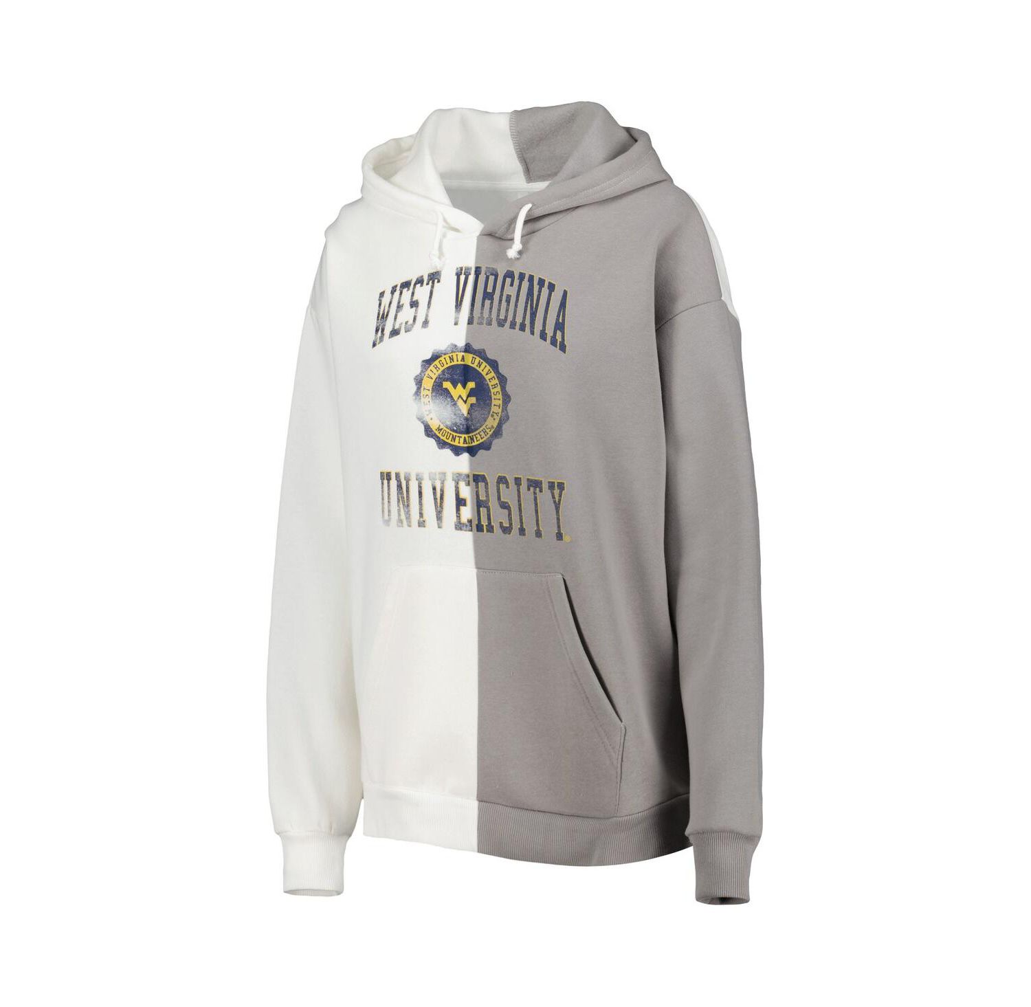 Women's Gray, White West Virginia Mountaineers Split Pullover Hoodie