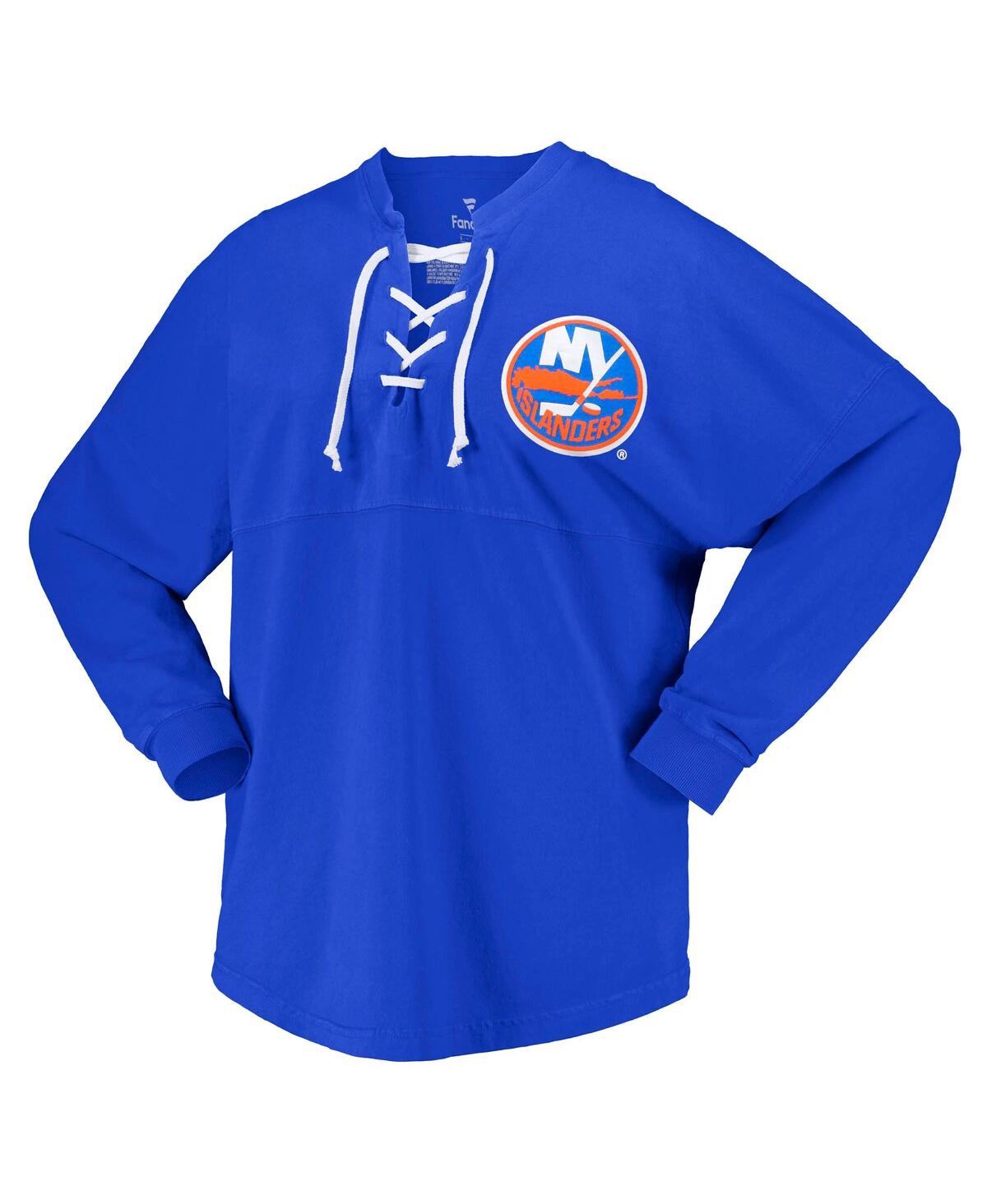 Women's FanaticsNew York Islanders Spirit Lace-Up V-Neck Long Sleeve Jersey T-shirt - Royal