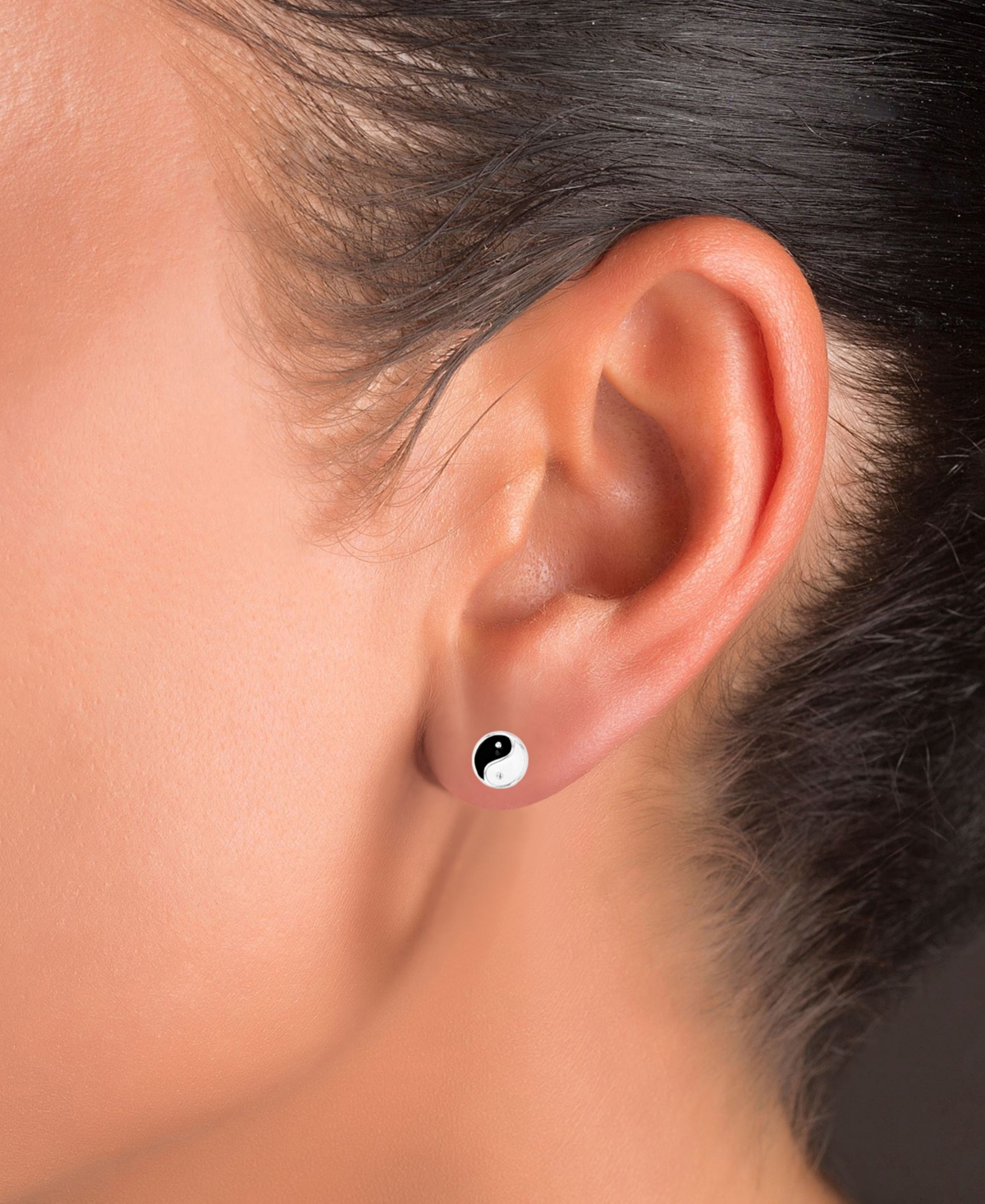 Yin Yang Stud Earrings or 14k Gold over Sterling Silver - STERLING SILVER
