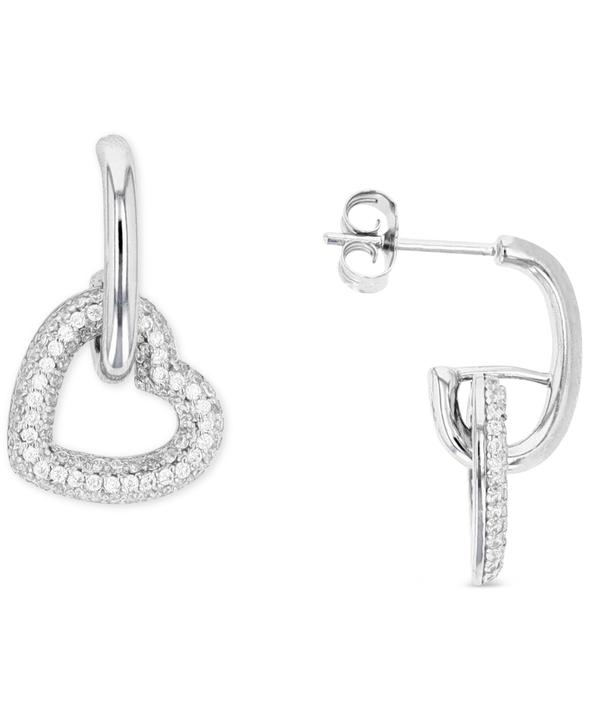 Heart Charm Hoop Earrings or 14k Gold over Sterling Silver, .92