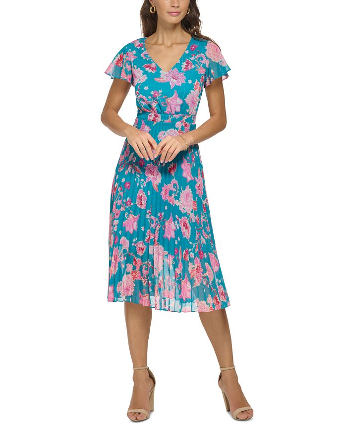 kensie Women's Floral-Print Pleated Midi Dress - Macy's