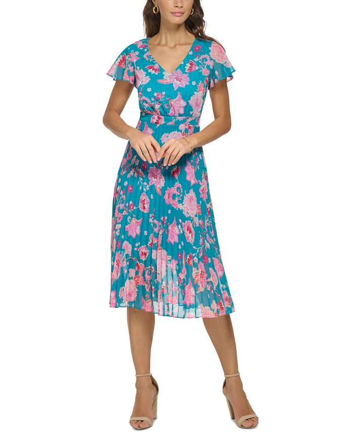 kensie Women s Floral Print Pleated Midi Dress Macy s