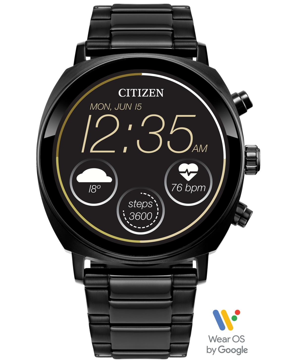 Citizen Unisex Cz Smart Wear Os Black-tone Stainless Steel Bracelet Smart Watch 41mm
