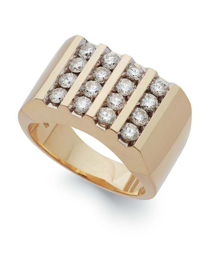 Macy's Men's Diamond Four-Row Ring in 10k Gold (1-1/2 ct. t.w.) - Macy's