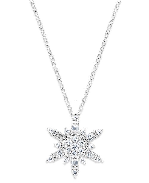 Macy's Diamond Snowflake Pendant Necklace in 14k White Gold (1/2 ct. t ...