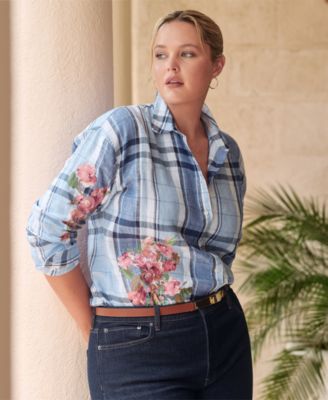 Lauren Ralph Lauren - Plus Size Floral & Plaid Buttoned Top
