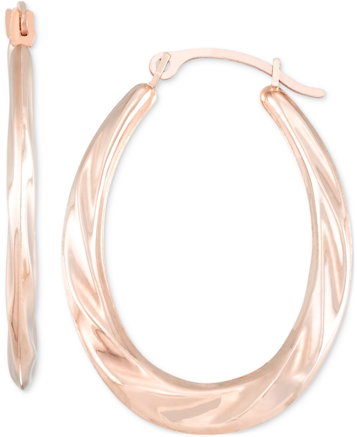 Macy's Textured Oval Hoop Earrings In 10k Gold. In Rose Gold