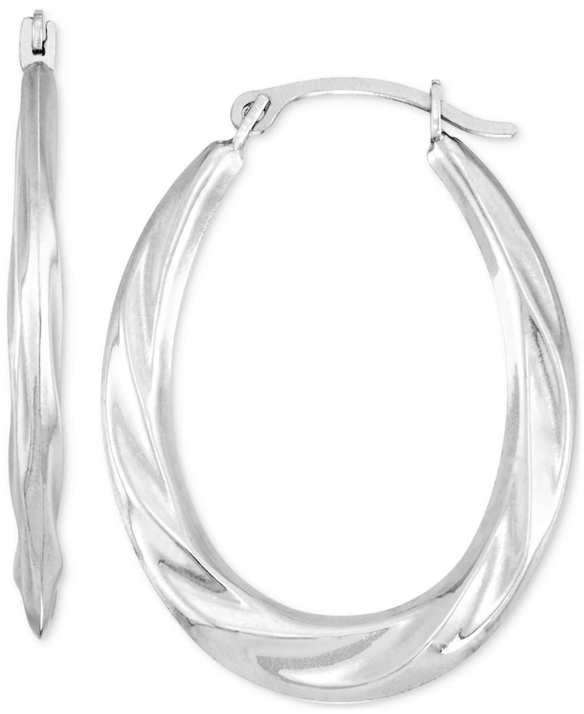 Macy's Textured Oval Hoop Earrings In 10k Gold. In White Gold