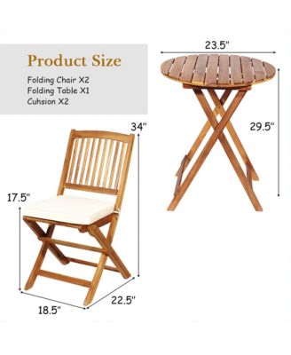 3PCS Patio Folding Wooden Bistro Set Cushioned Chair Conversation Garden