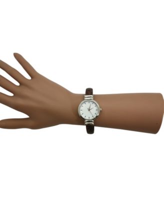 Women's Three Hand Quartz Brown Stainless Steel Faux Leather Watch, 32mm