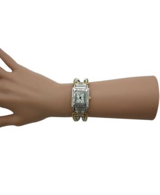 Two Tone Swirl Details Bangle Women Watch