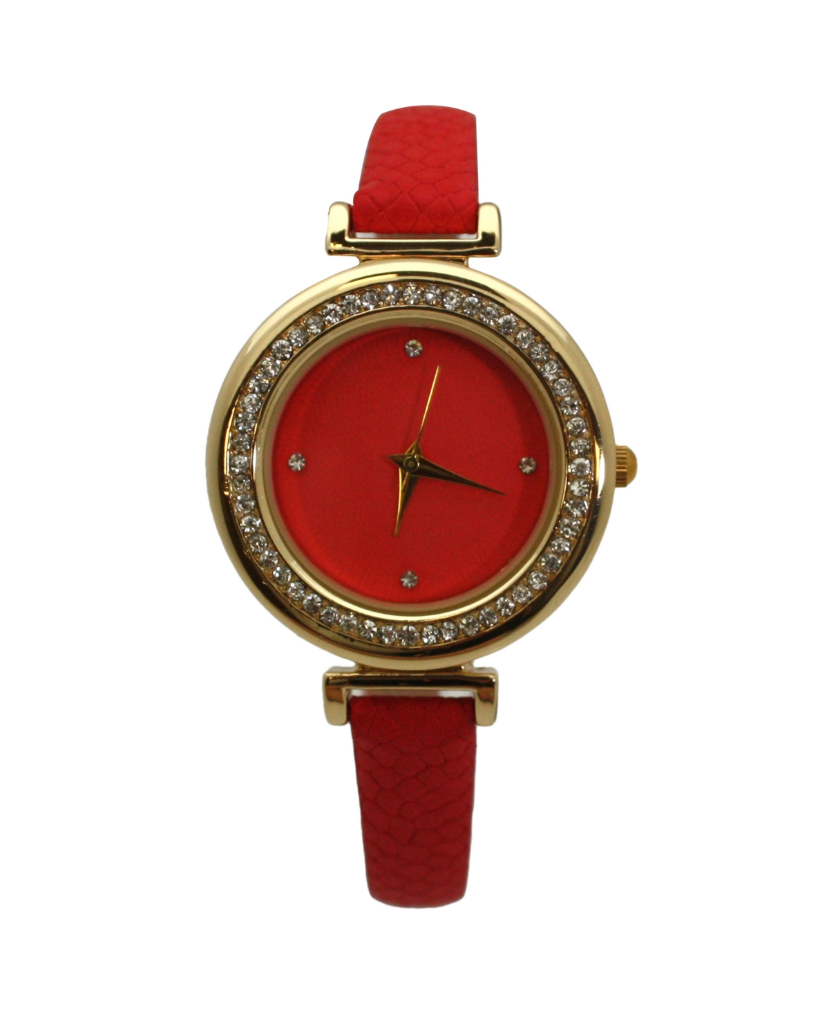 Soft Leather Solid Colors and Rhinestones Women Watch - Red