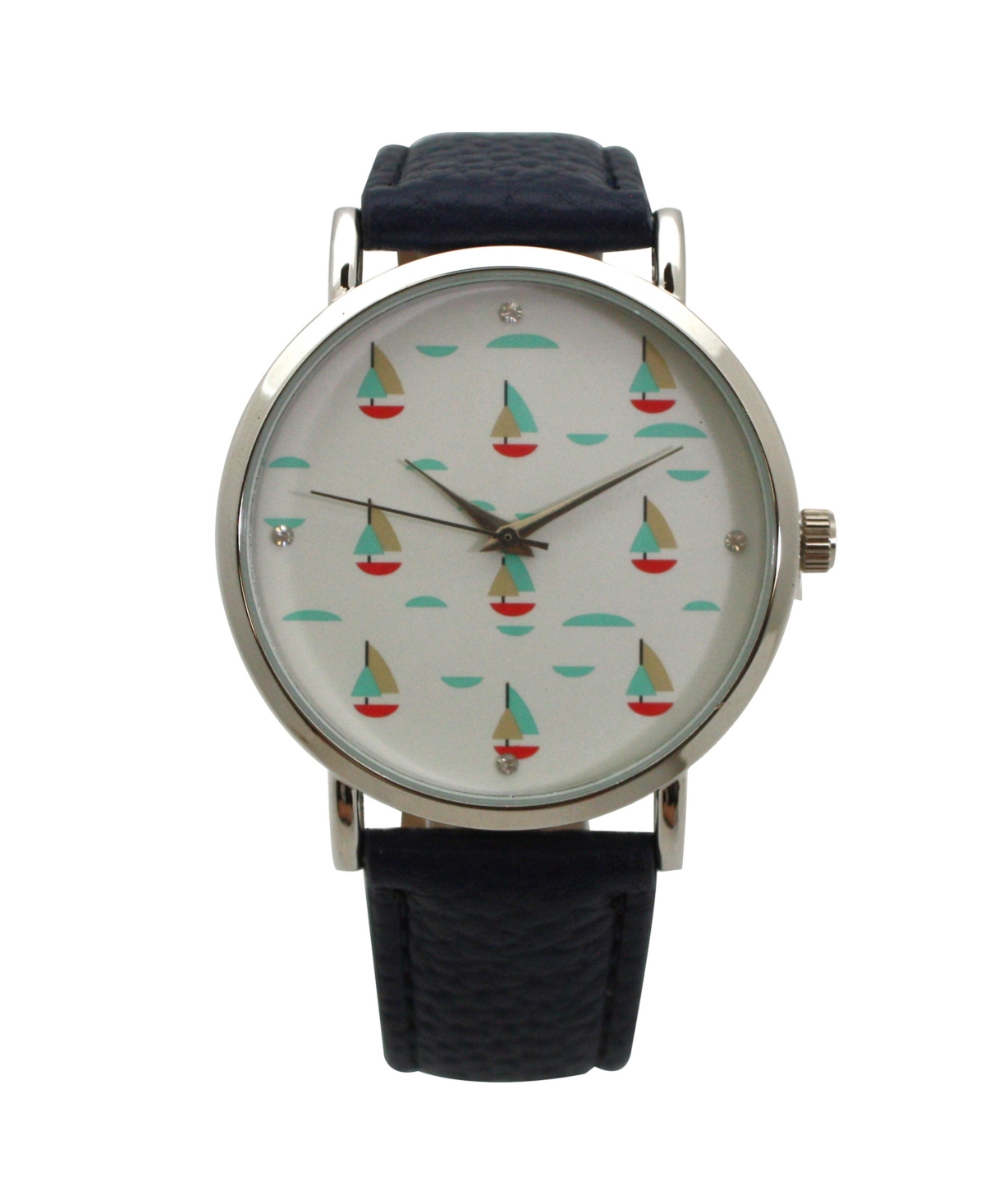 Soft Band Sailing Boats Dial Women Watch - Navy