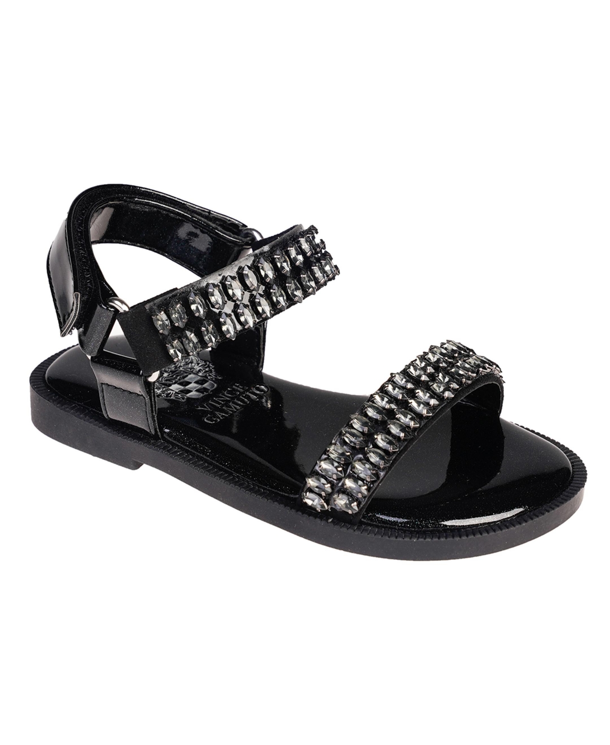 Vince Camuto Little Girls Flat Fashion Sandals With Marquis Encased Rhinestones In Black