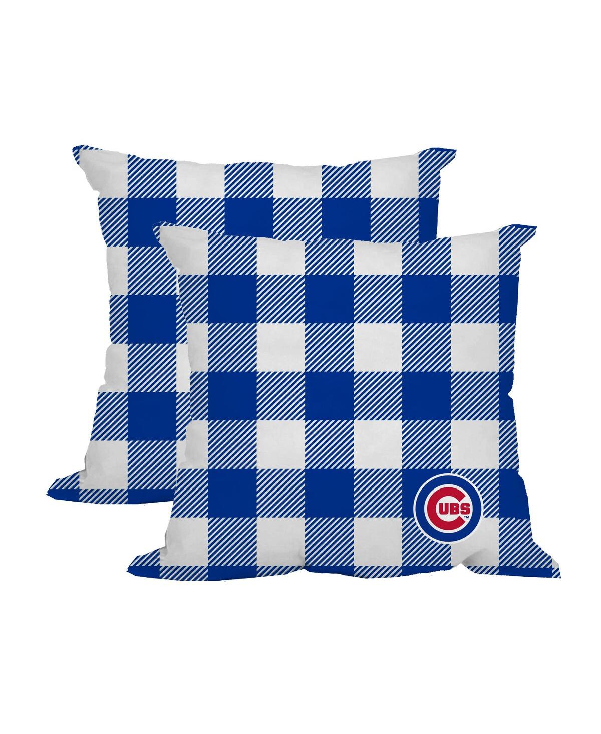 Logo Brands Chicago Cubs 2-pack Buffalo Check Plaid Outdoor Pillow Set In Blue,white