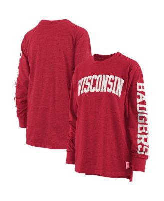 Women's Heathered Red Wisconsin Badgers Two-Hit Canyon Long Sleeve T-shirt