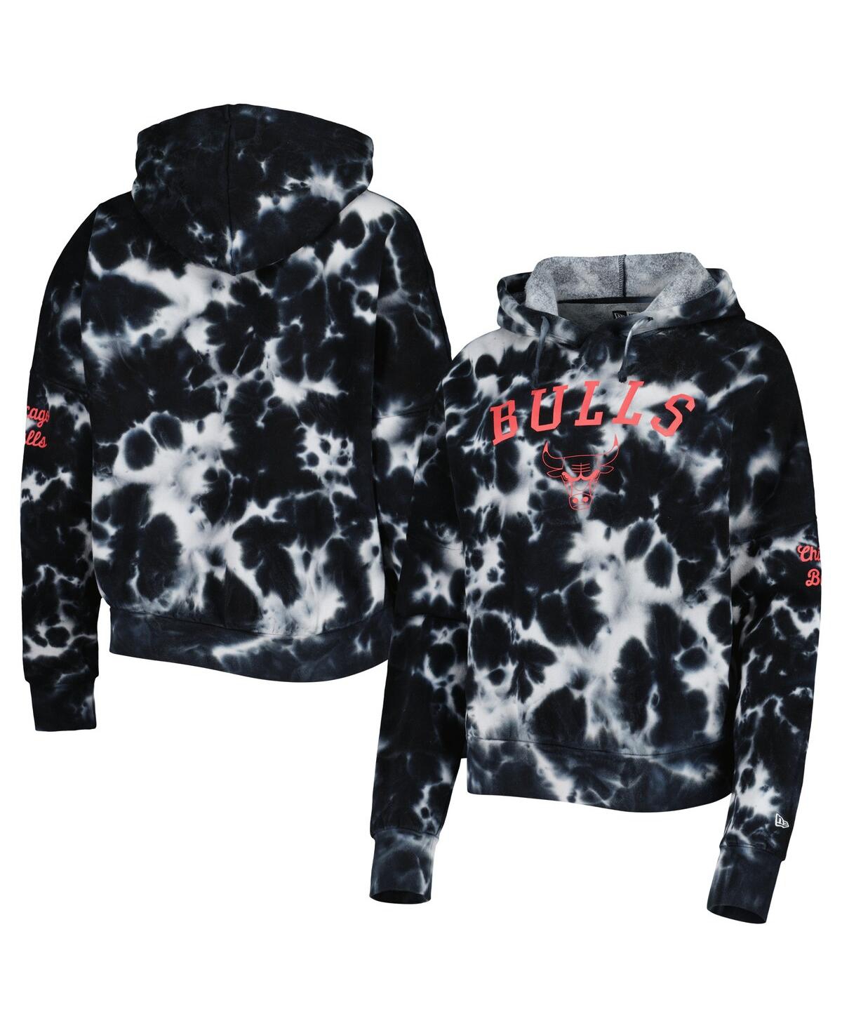 New Era Women's  Black Chicago Bulls Brushed Cotton Tie-dye Pullover Hoodie In Black