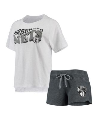 Women's Charcoal, White Brooklyn Nets Resurgence Slub Burnout Raglan T-shirt and Shorts Sleep Set