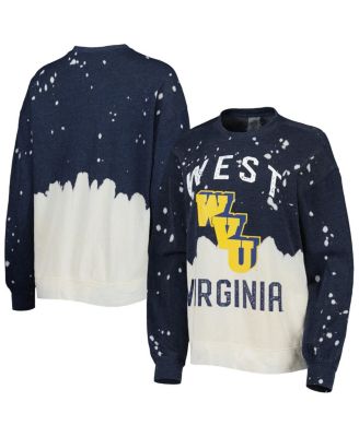 Women's Navy West Virginia Mountaineers Twice As Nice Faded Dip-Dye Pullover Sweatshirt