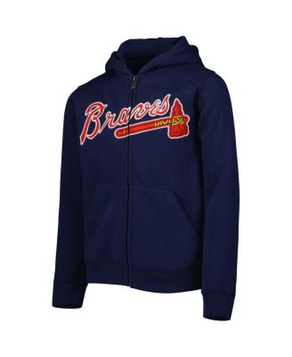 Big Boys and Girls Navy Atlanta Braves Wordmark Full-Zip Fleece Hoodie