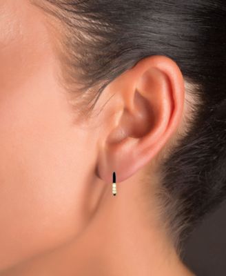 Cubic Zirconia & Enamel Small C-Hoop Earrings, 0.55"