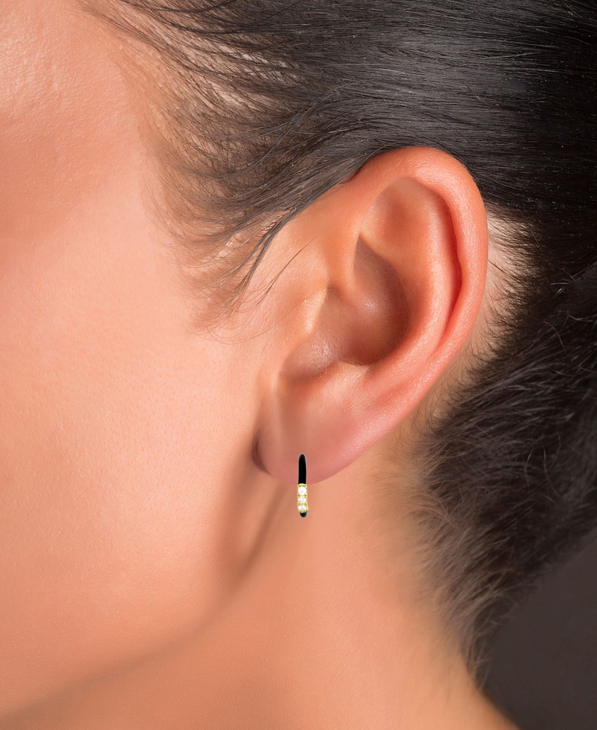 Cubic Zirconia & Enamel Small C-Hoop Earrings, 0.55"
