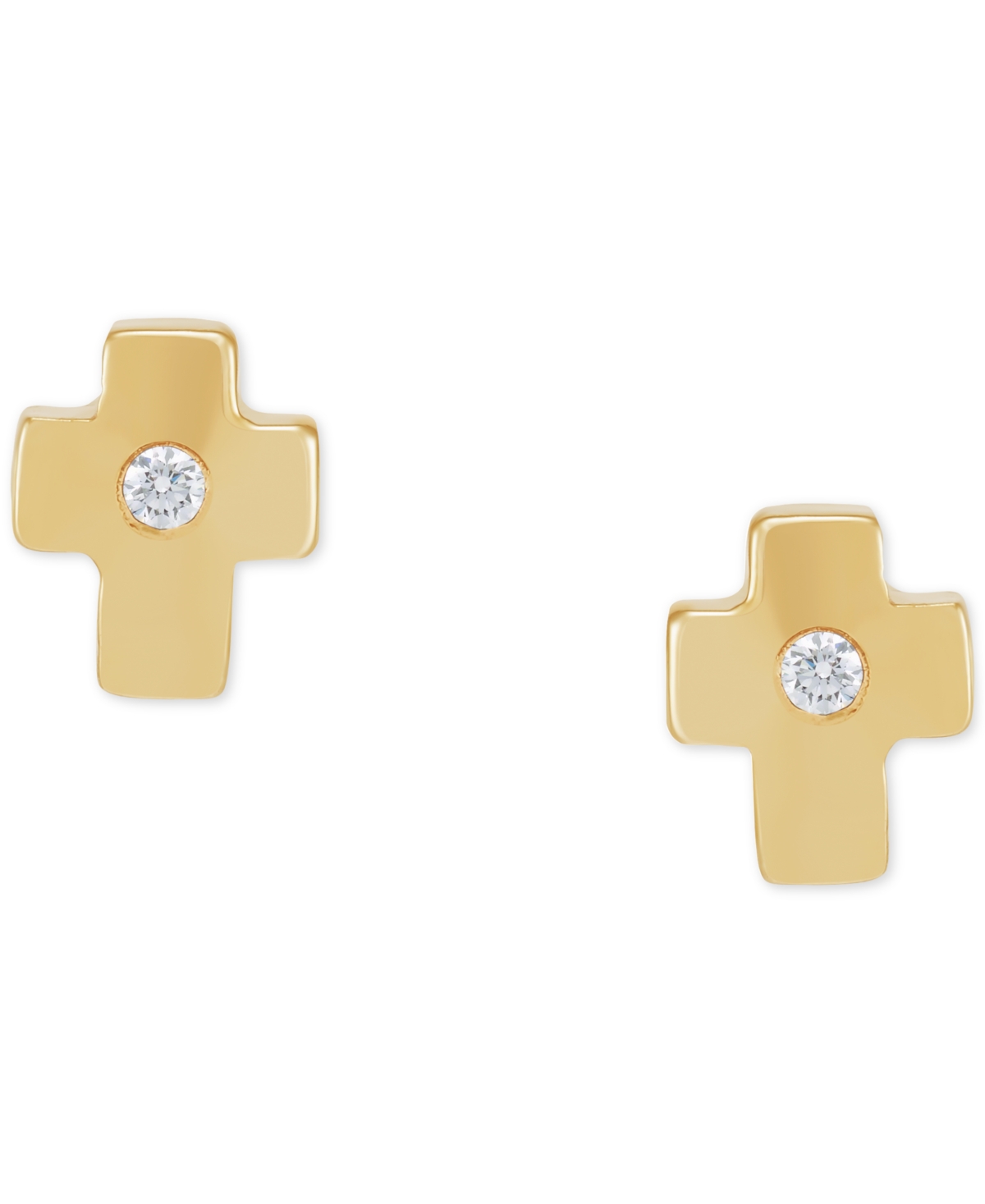 Macy's Children's Diamond Accent Cross Earrings In 14k Yellow Gold