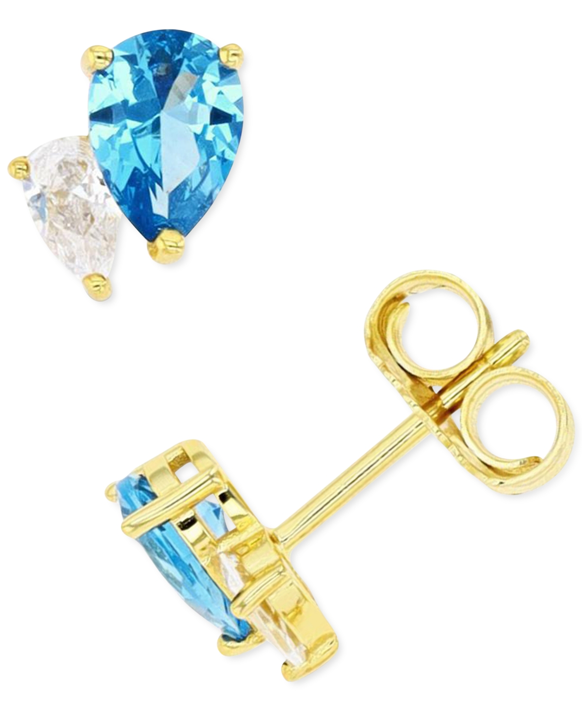 Macy's Blue Spinel & Cubic Zirconia Double Pear Stud Earrings In Gold