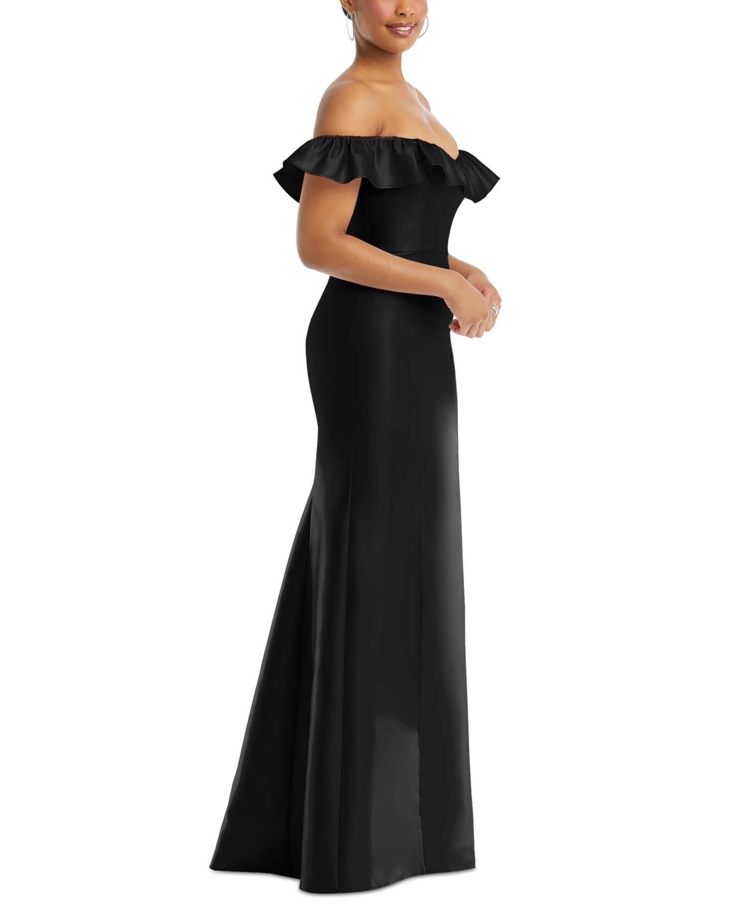 Women's Off-the-Shoulder Ruffle Neck Satin Trumpet Gown