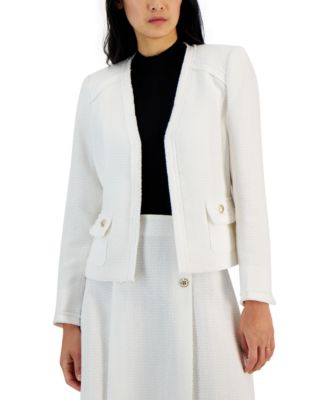Tahari ASL - Women's Textured Frayed-Edge Open-Front Jacket