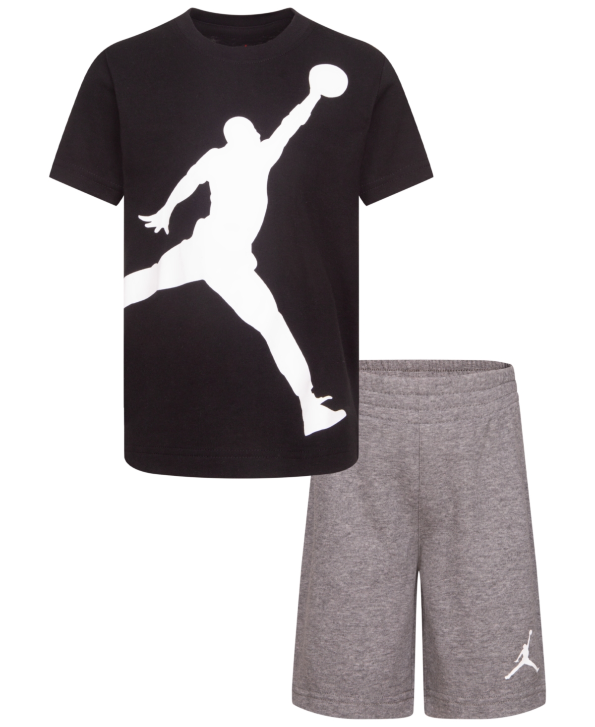 Shop Jordan Little Boys Jumbo Jumpman T-shirt And Shorts, 2 Piece Set In Carbon Heather