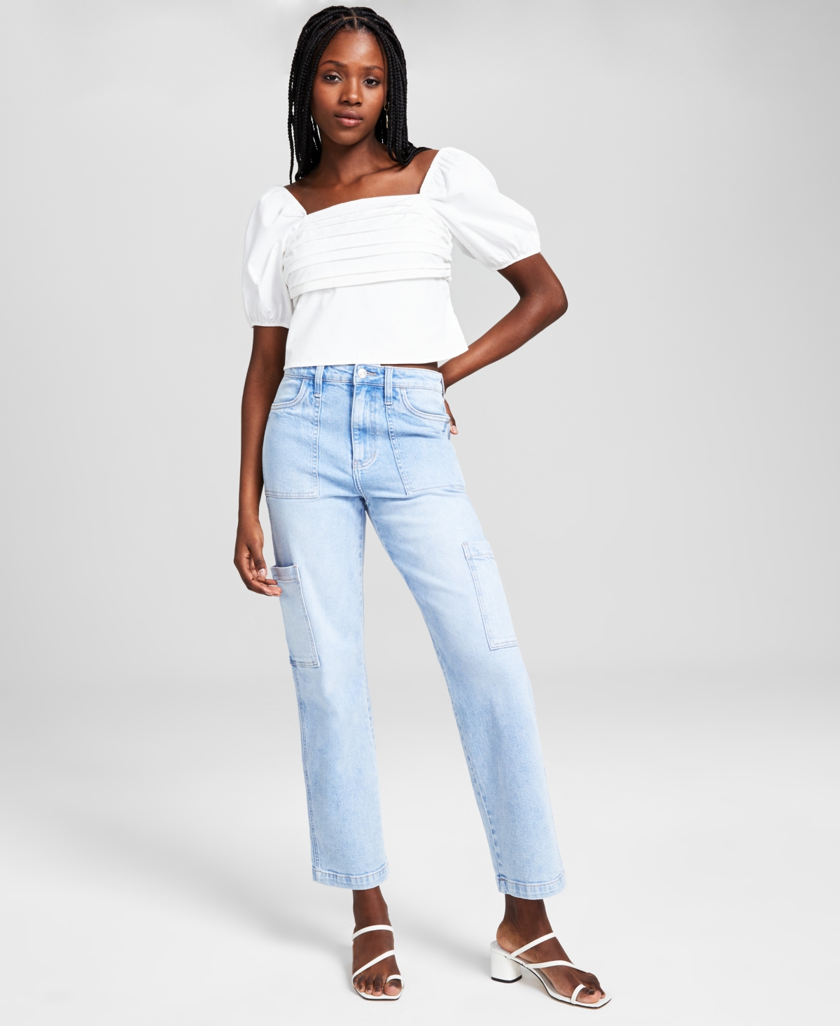 Shop And Now This Women's High Rise Utility Denim Jeans In Light Wash