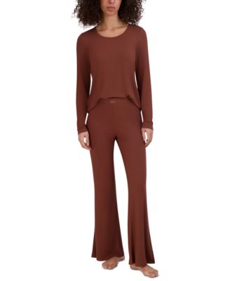 Steve Madden Damen Ribbed Long-sleeve Schlaf-T-Shirt – Bequemes Nachthemd Aus Viskose/Spandex