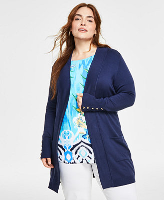 JM Collection Plus Size Button-Sleeve Flyaway Cardigan Sweater, Created for  Macy's & Reviews - Sweaters - Plus Sizes - Macy's