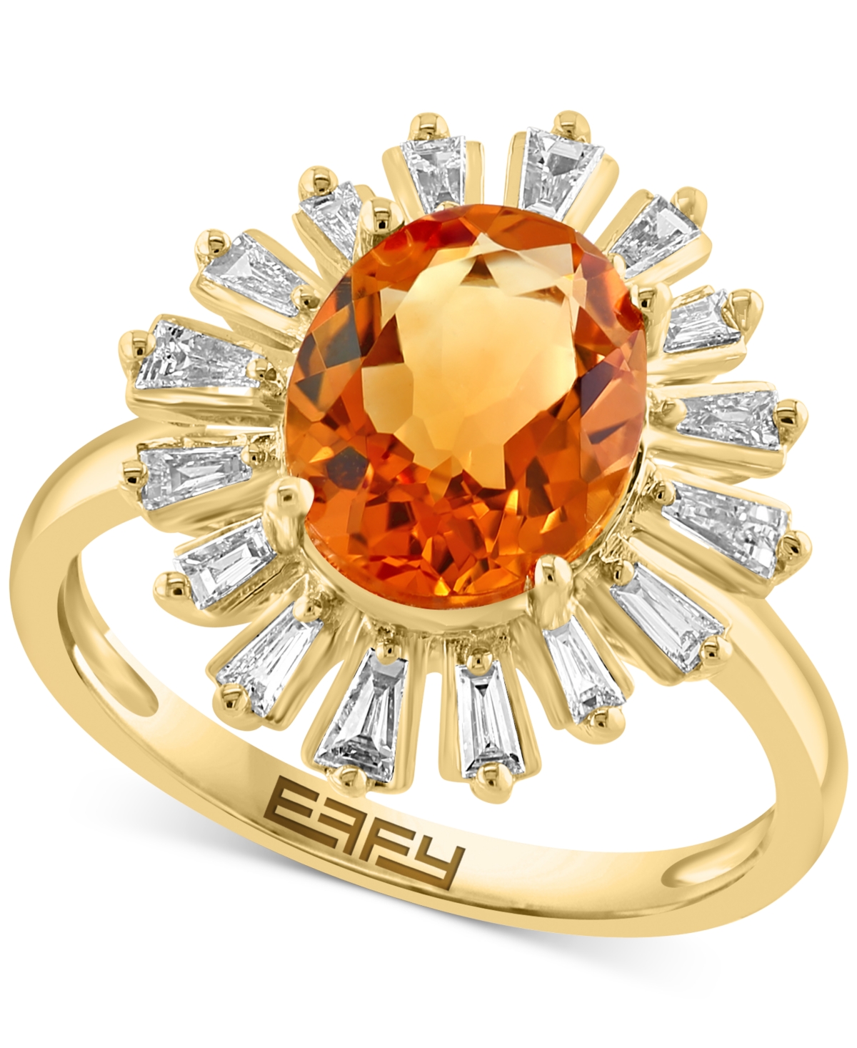 Effy Collection Effy Citrine (2 Ct. T.w.) & Diamond (3/8 Ct. T.w.) Sunburst Ring In 14k Gold