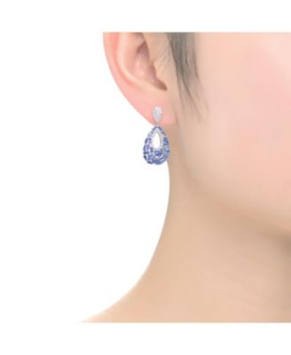 Captivating Sterling Silver Pear Shape Drop Earrings with Baguette and Round Cubic Zirconia