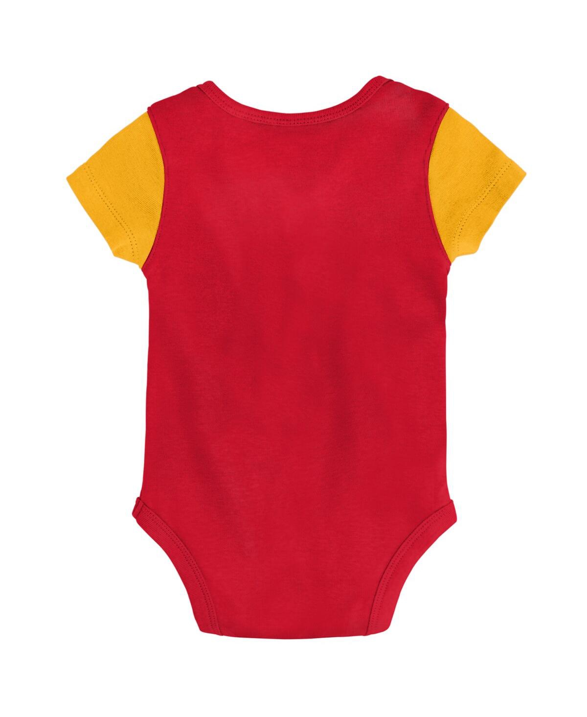 Shop Outerstuff Newborn And Infant Boys And Girls Red, Gold Kansas City Chiefs Little Champ Three-piece Bodysuit Bib In Red,gold
