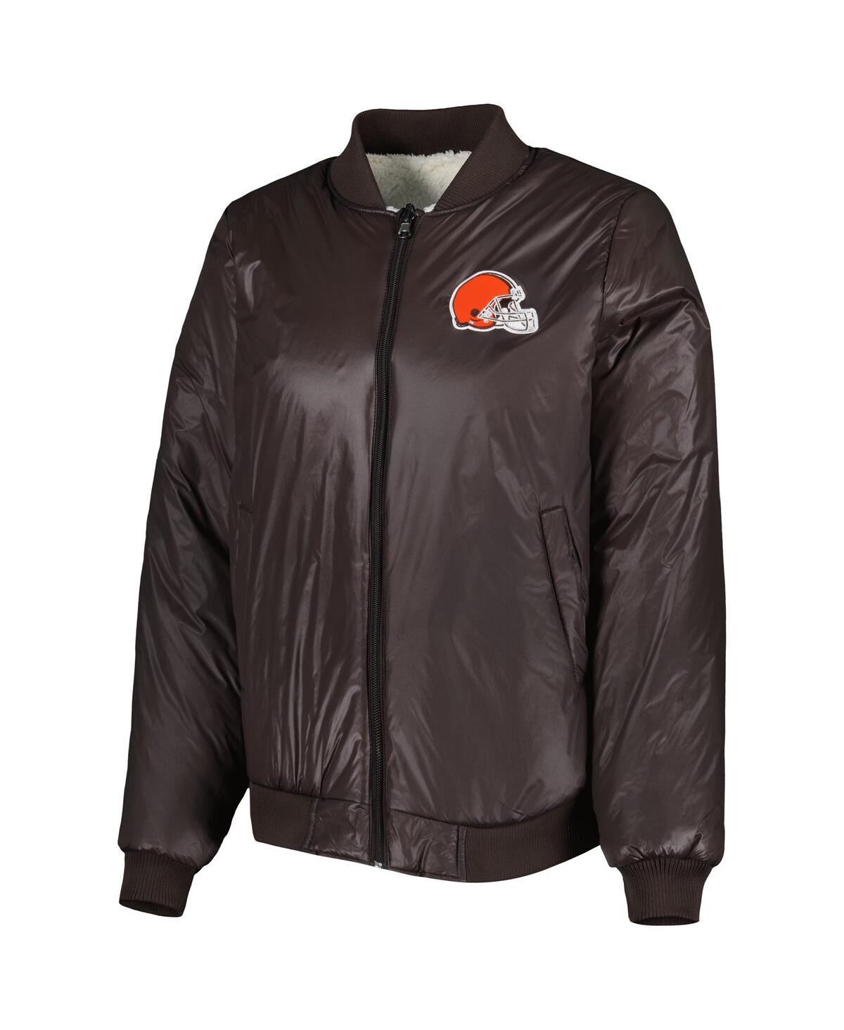G-III 4HER BY CARL BANKS WOMEN'S G-III 4HER BY CARL BANKS OATMEAL, BROWN CLEVELAND BROWNS SWITCHBACK REVERSIBLE FULL-ZIP JACK 