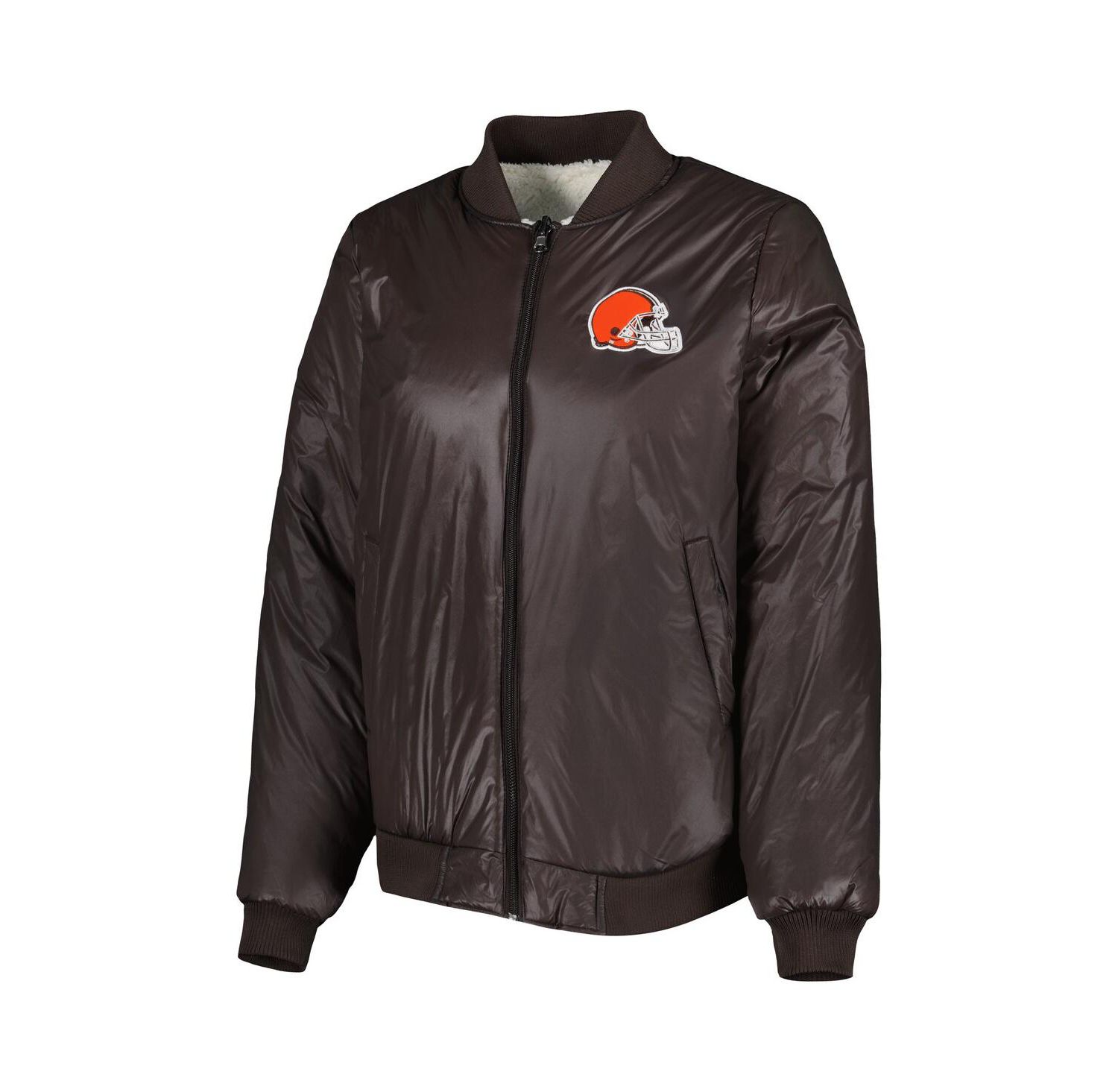 Women's Oatmeal, Brown Cleveland Browns Switchback Reversible Full-Zip Jacket