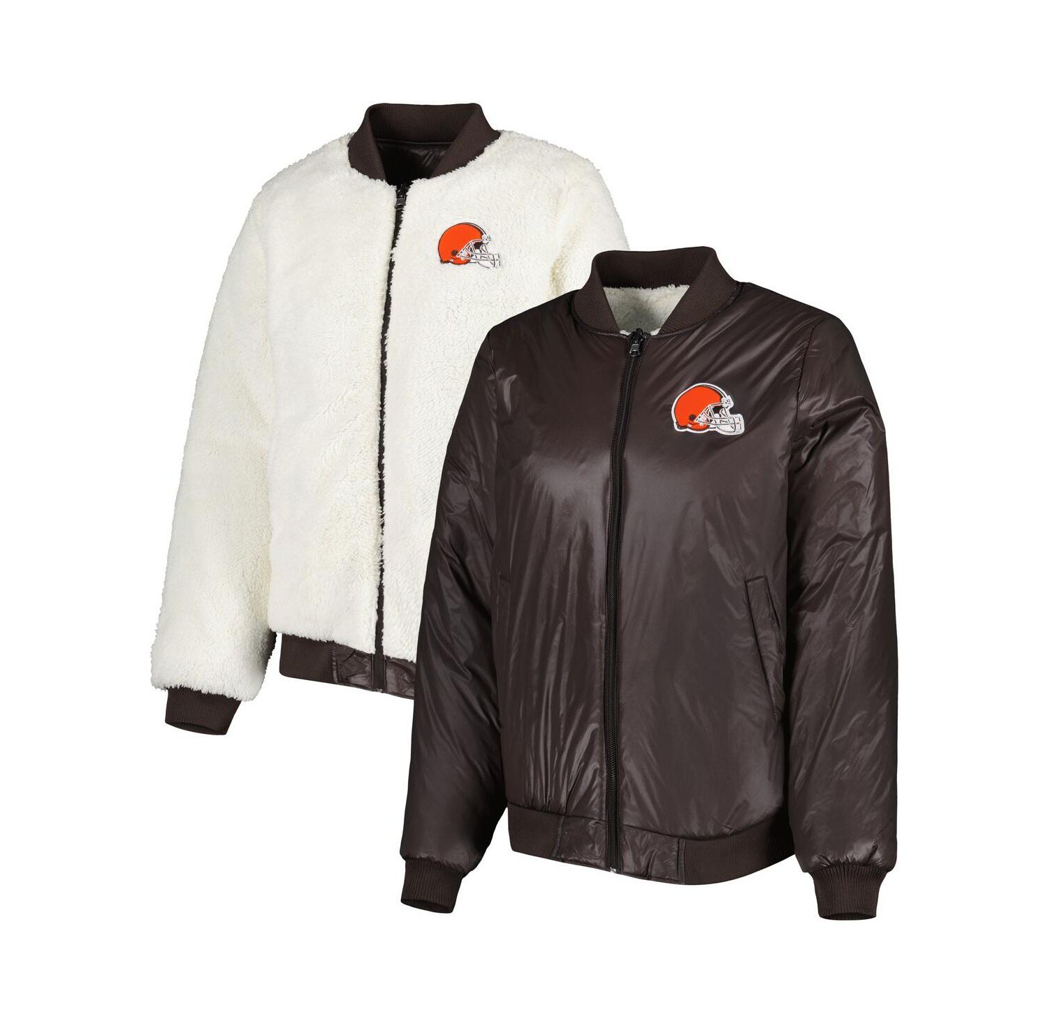 Women's Oatmeal, Brown Cleveland Browns Switchback Reversible Full-Zip Jacket